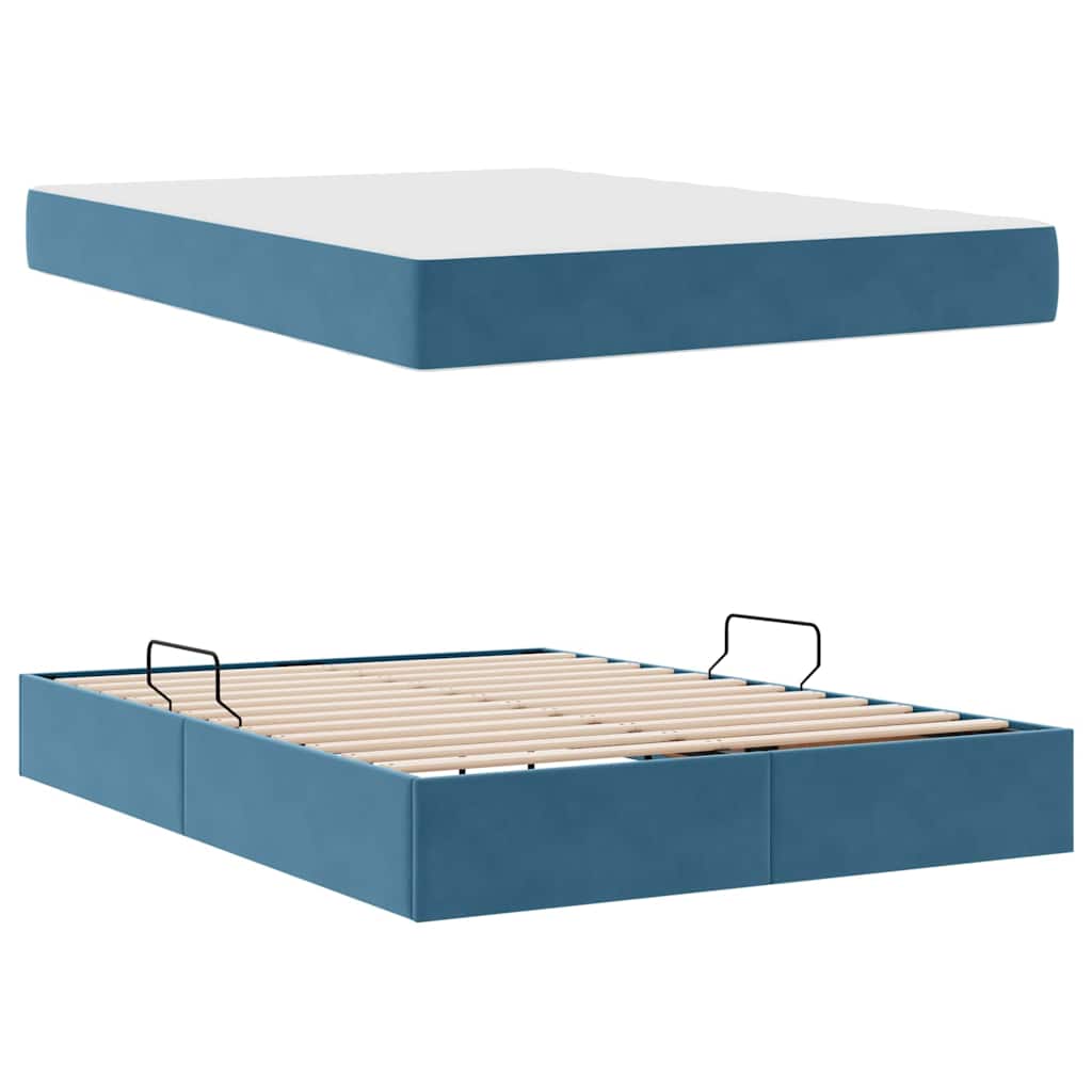 Opbergbed met matras Donkerblauw 140 x 200 cm Fluweel