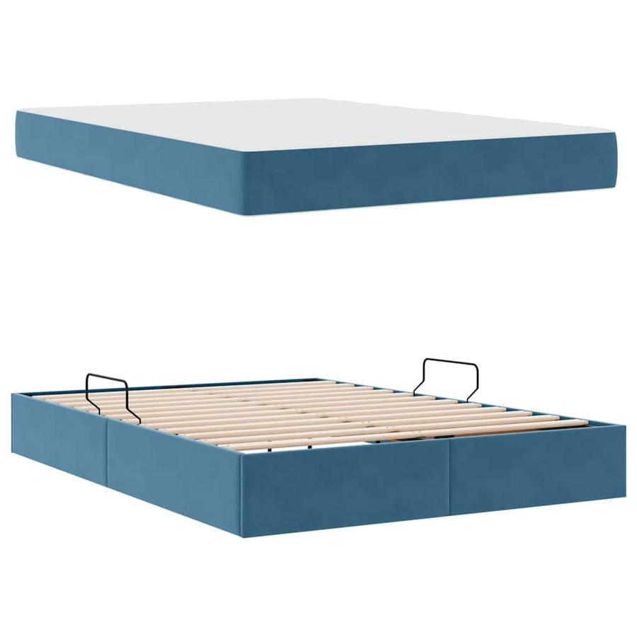 Opbergbed met matras Donkerblauw 140 x 200 cm Fluweel