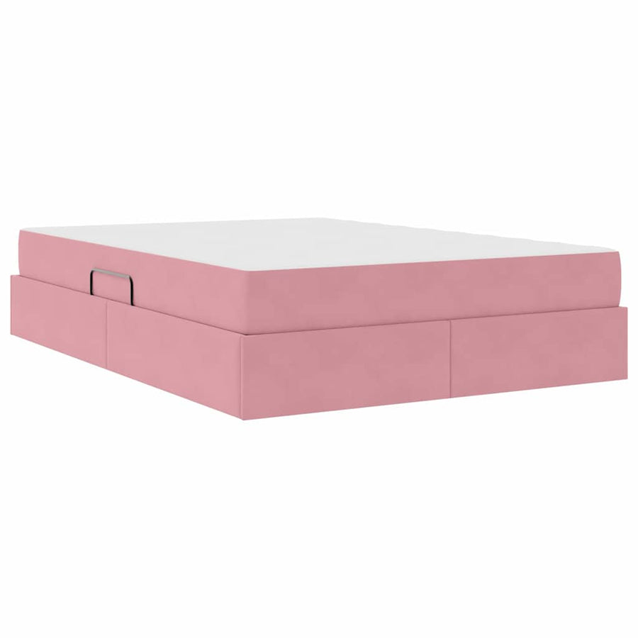 Opbergbed met matras met matras Roze 140 x 200 cm Fluweel