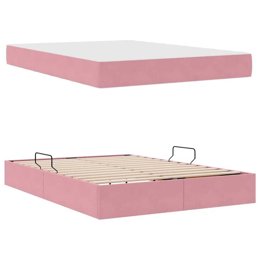 Opbergbed met matras met matras Roze 140 x 200 cm Fluweel