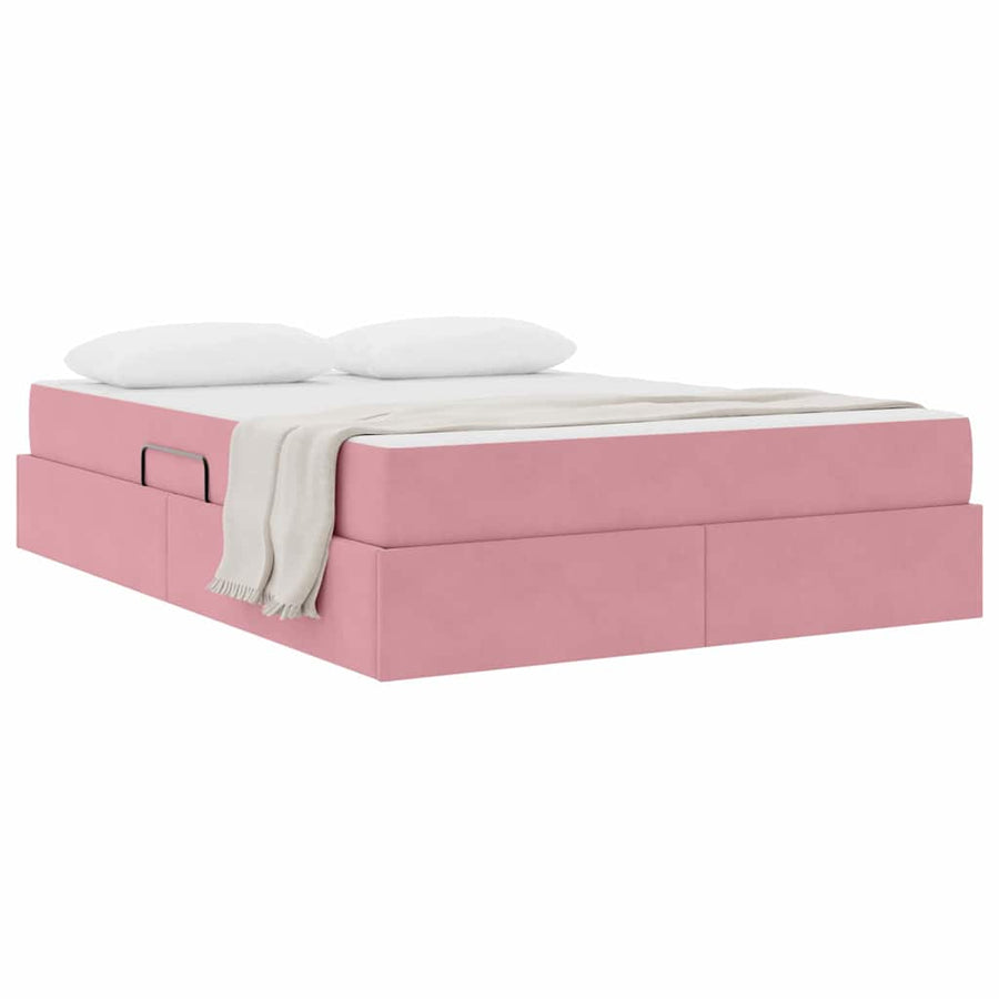 Opbergbed met matras met matras Roze 140 x 200 cm Fluweel