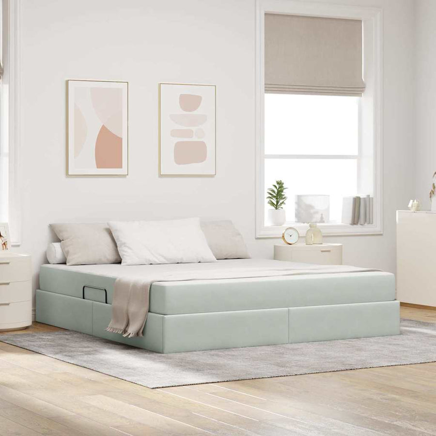 Opbergbed met matras met matras Lichtgrijs 160 x 200 cm Fluweel