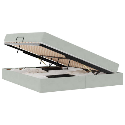 Opbergbed met matras met matras Lichtgrijs 160 x 200 cm Fluweel