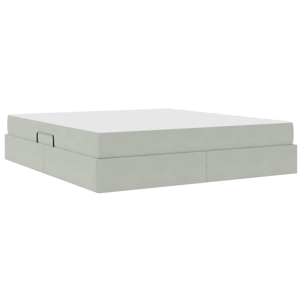 Opbergbed met matras met matras Lichtgrijs 160 x 200 cm Fluweel