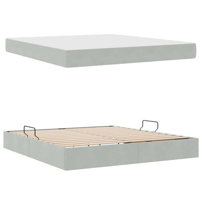 Opbergbed met matras met matras Lichtgrijs 160 x 200 cm Fluweel