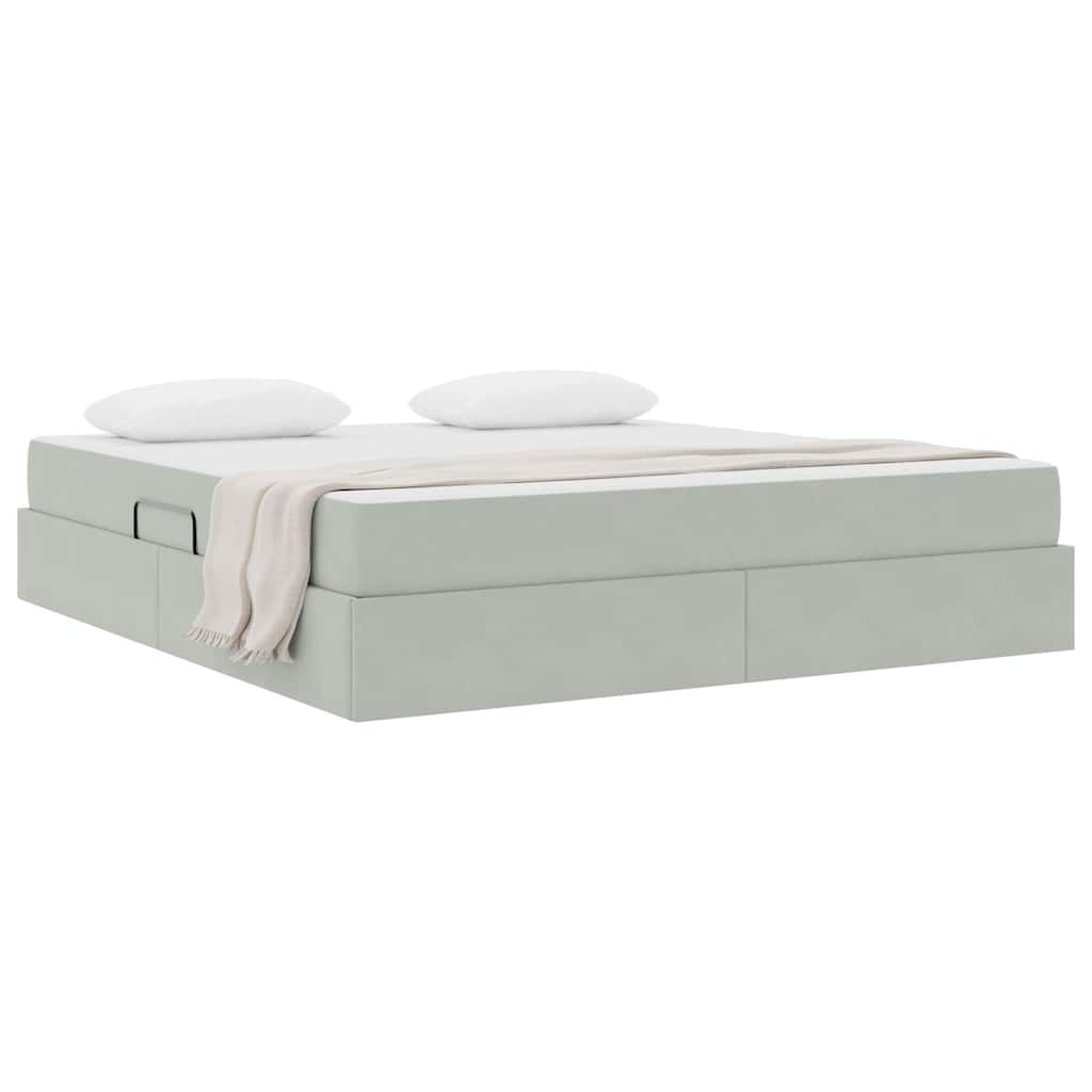 Opbergbed met matras met matras Lichtgrijs 160 x 200 cm Fluweel