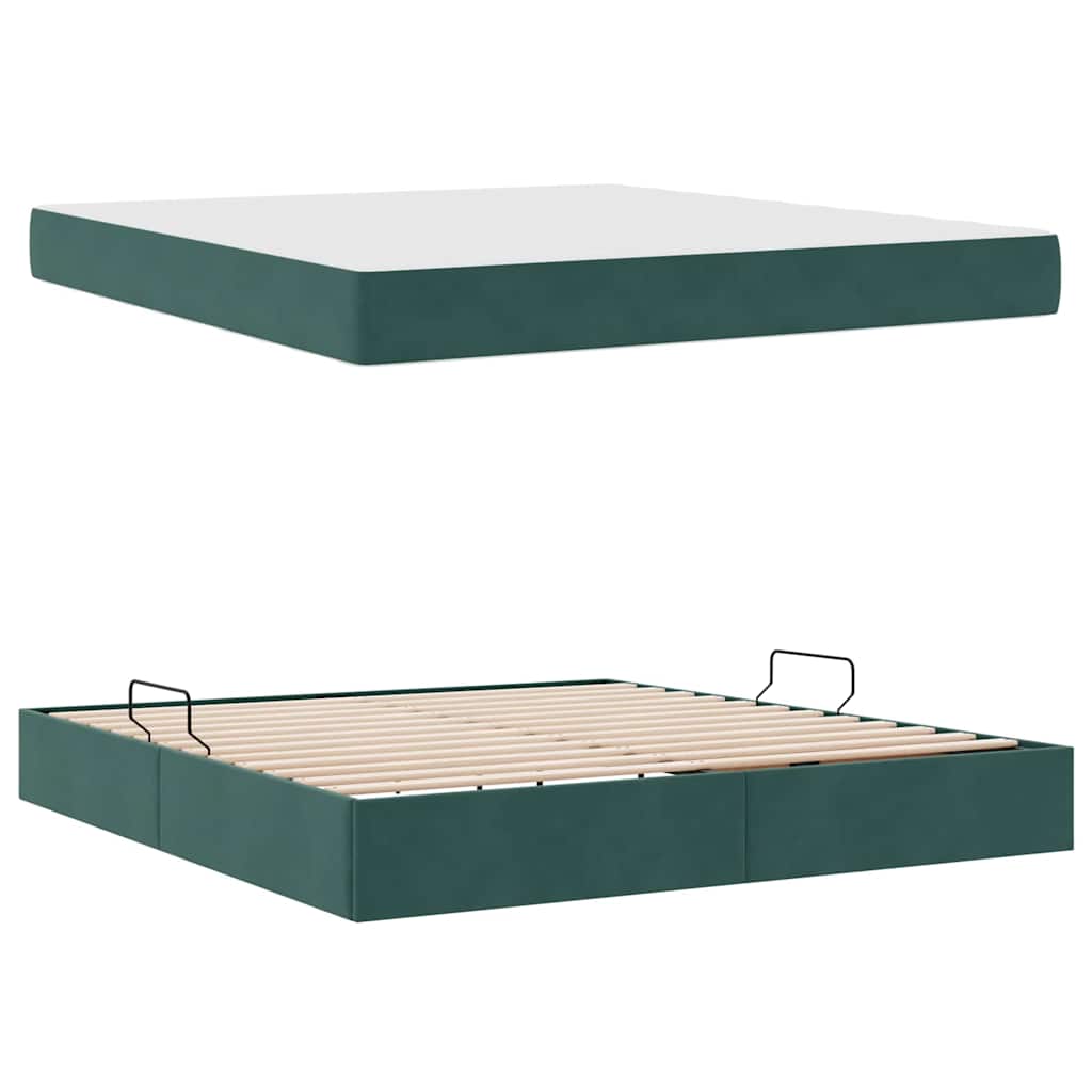 Opbergbed met matras Donkergroen 160 x 200 cm Fluweel