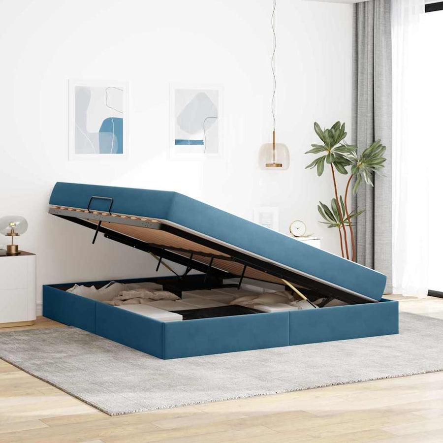 Opbergbed met matras Donkerblauw 160 x 200 cm Fluweel
