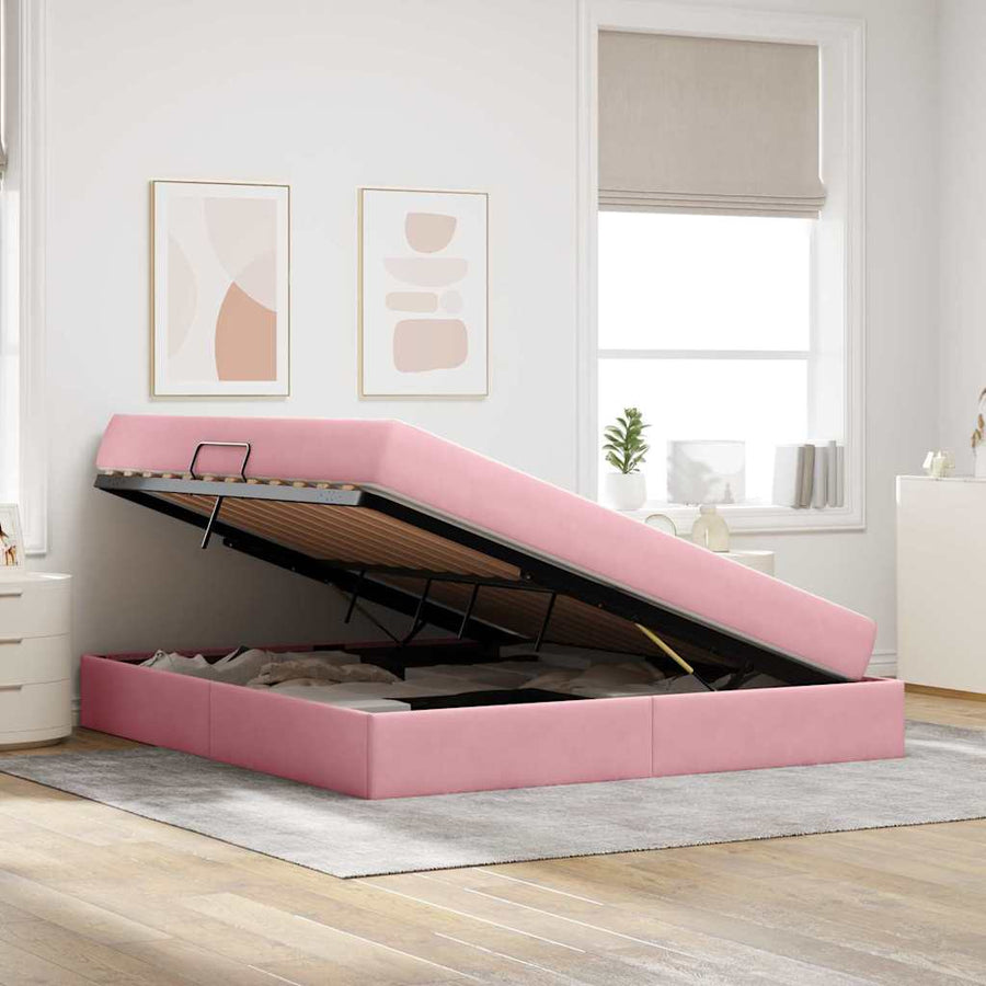 Opbergbed met matras met matras Roze 160 x 200 cm Fluweel