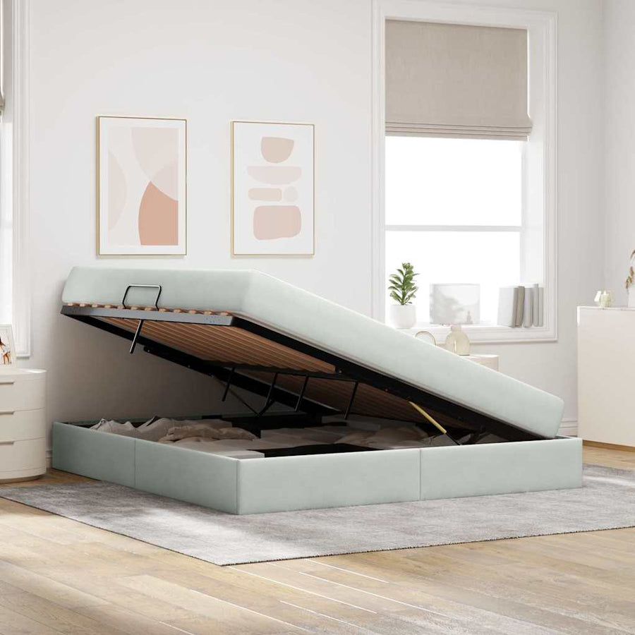 Opbergbed met matras met matras Lichtgrijs 180 x 200 cm Fluweel