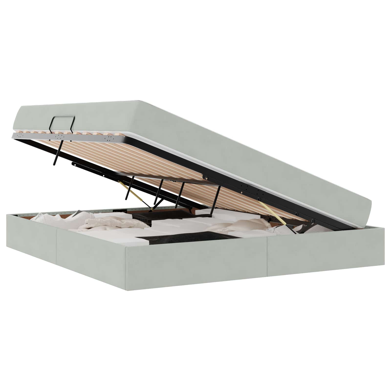Opbergbed met matras met matras Lichtgrijs 180 x 200 cm Fluweel