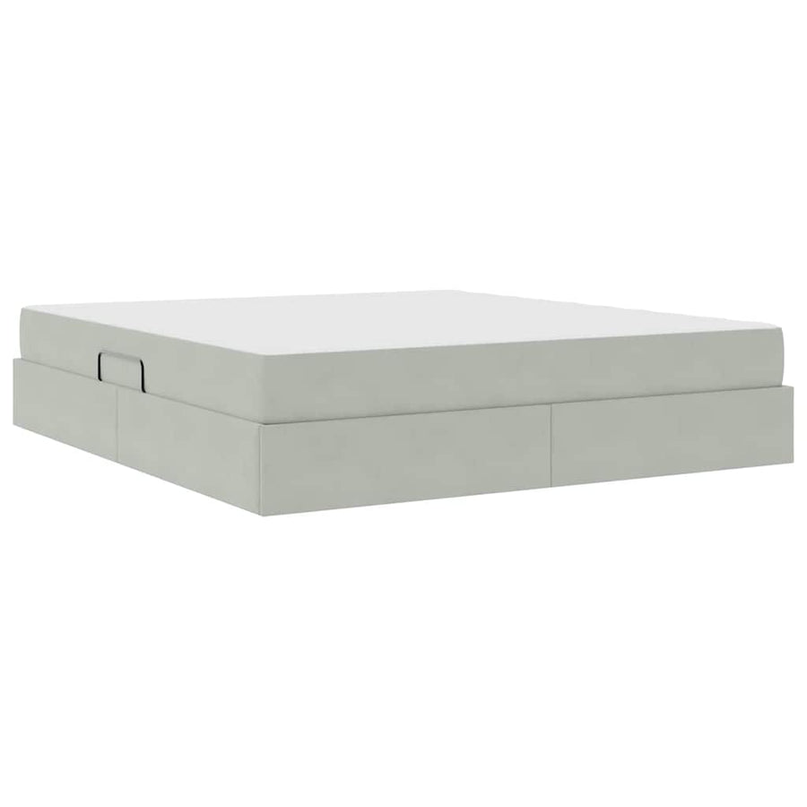 Opbergbed met matras met matras Lichtgrijs 180 x 200 cm Fluweel