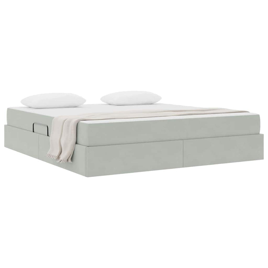 Opbergbed met matras met matras Lichtgrijs 180 x 200 cm Fluweel
