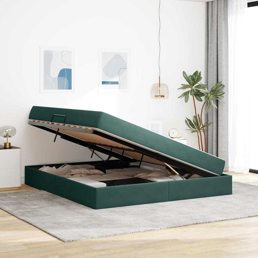 Opbergbed met matras Donkergroen 180 x 200 cm Fluweel