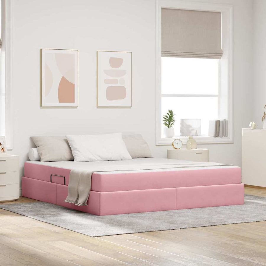 Opbergbed met matras met matras Roze 180 x 200 cm Fluweel