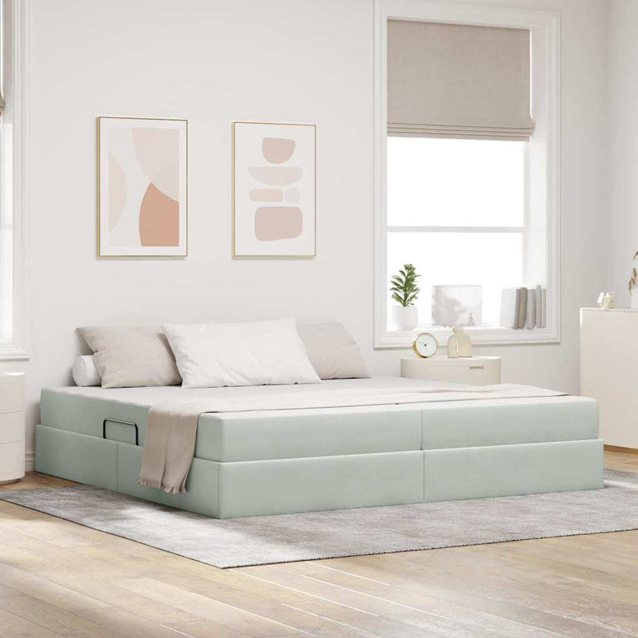 Opbergbed met matras met matras Lichtgrijs 200 x 200 cm Fluweel