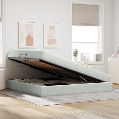 Opbergbed met matras met matras Lichtgrijs 200 x 200 cm Fluweel