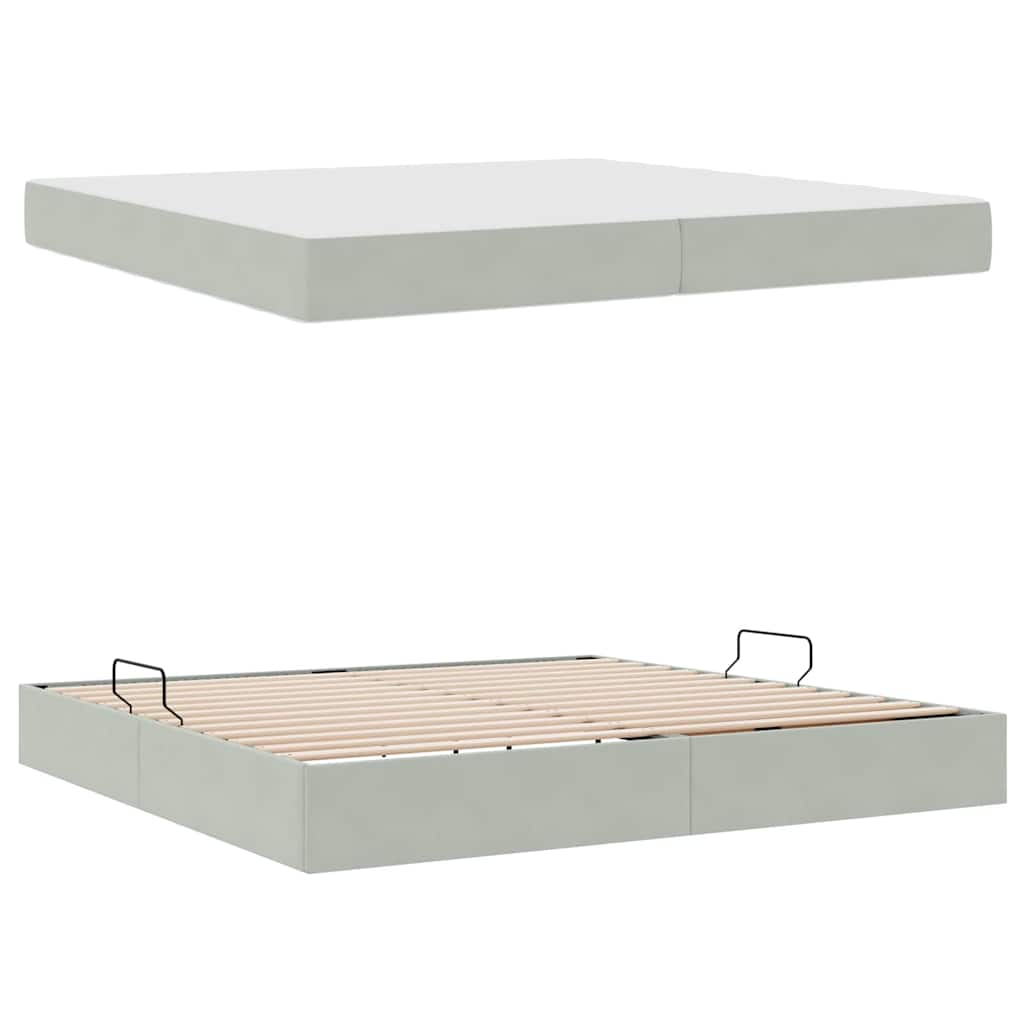 Opbergbed met matras met matras Lichtgrijs 200 x 200 cm Fluweel