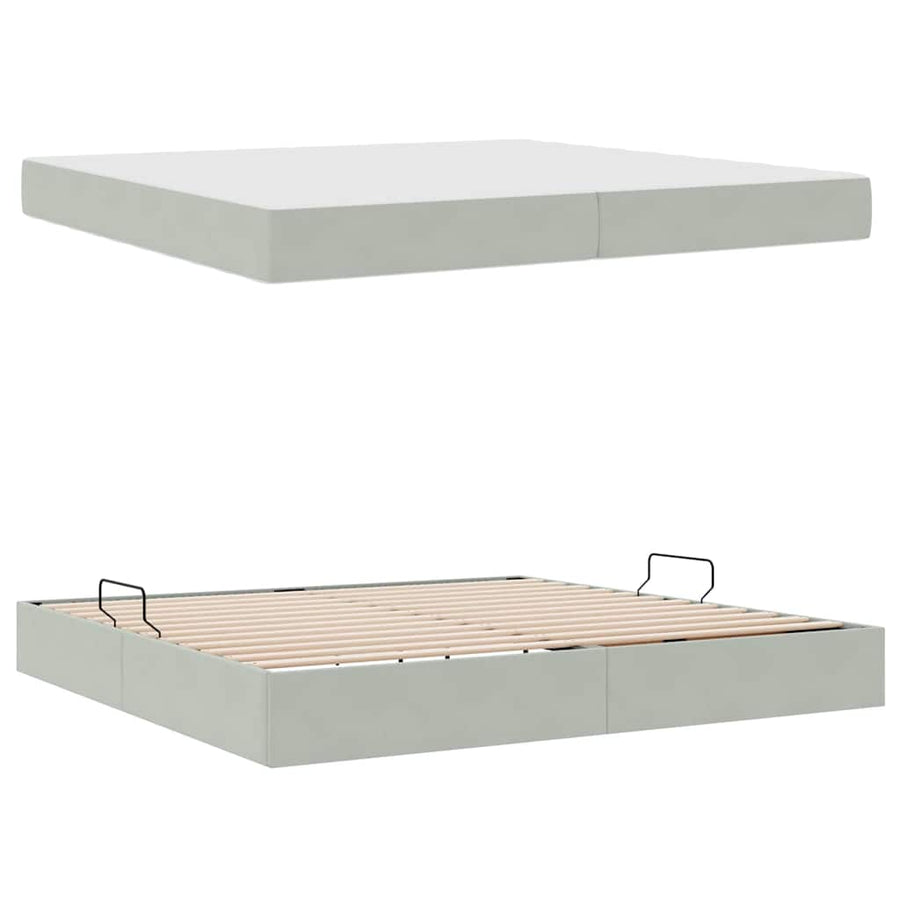 Opbergbed met matras met matras Lichtgrijs 200 x 200 cm Fluweel