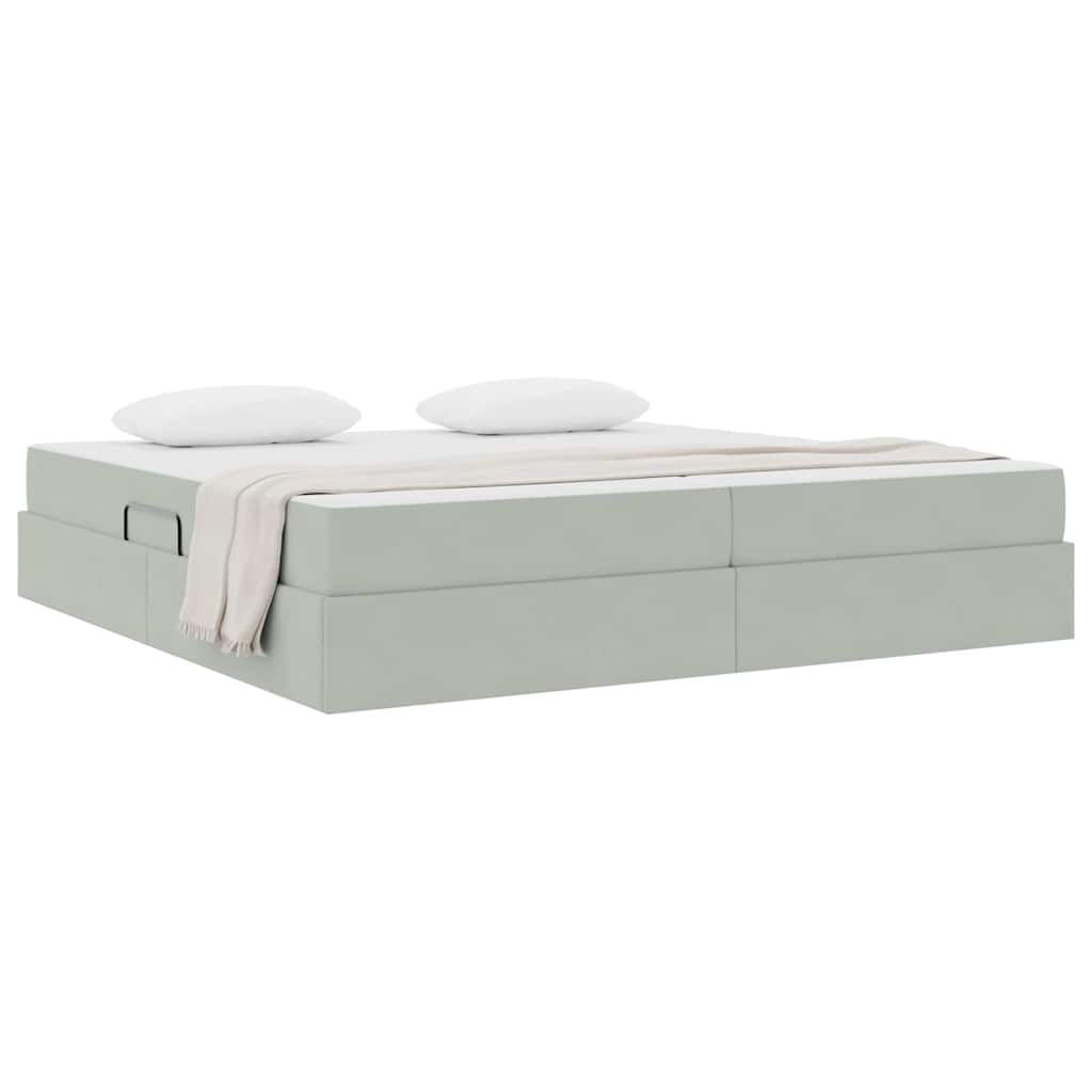 Opbergbed met matras met matras Lichtgrijs 200 x 200 cm Fluweel