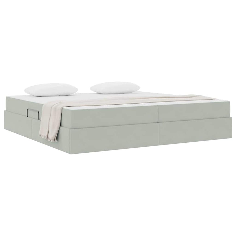 Opbergbed met matras met matras Lichtgrijs 200 x 200 cm Fluweel