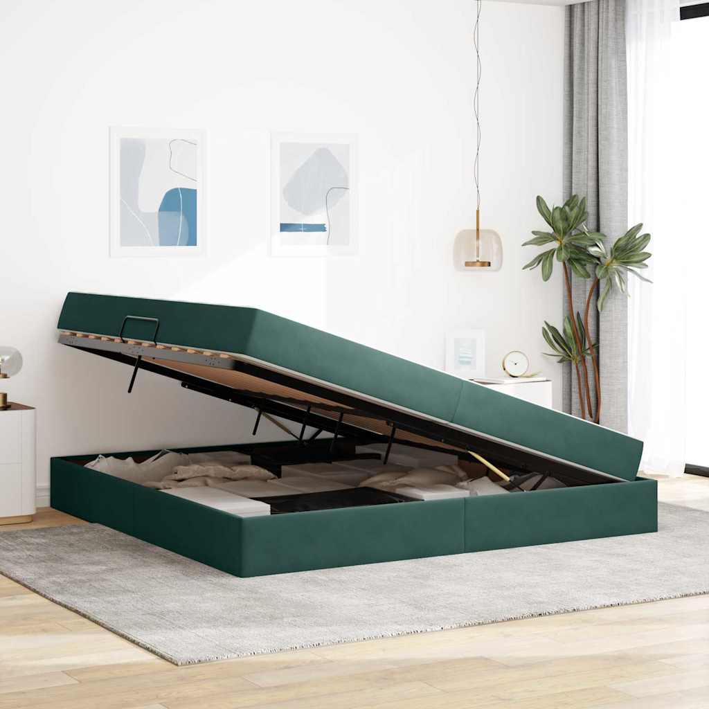 Opbergbed met matras Donkergroen 200 x 200 cm Fluweel