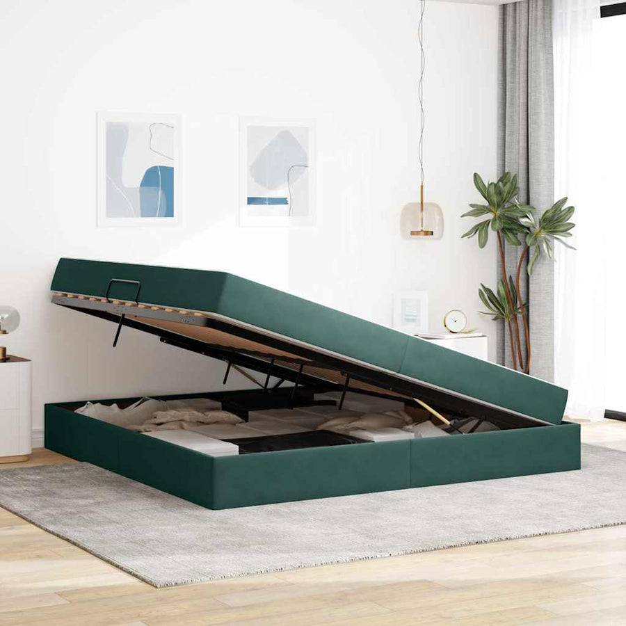 Opbergbed met matras Donkergroen 200 x 200 cm Fluweel