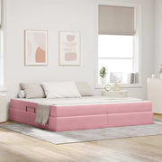 Opbergbed 200x200 cm roze fluweel met matras