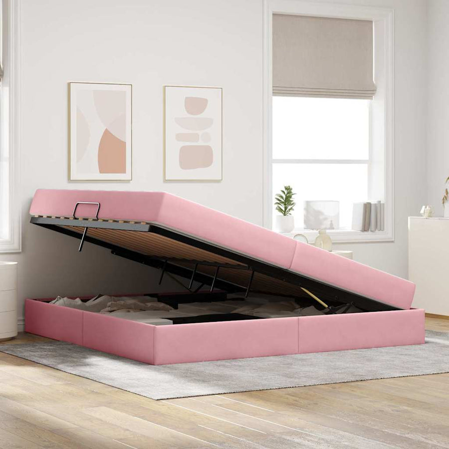 Opbergbed met matras met matras Roze 200 x 200 cm Fluweel