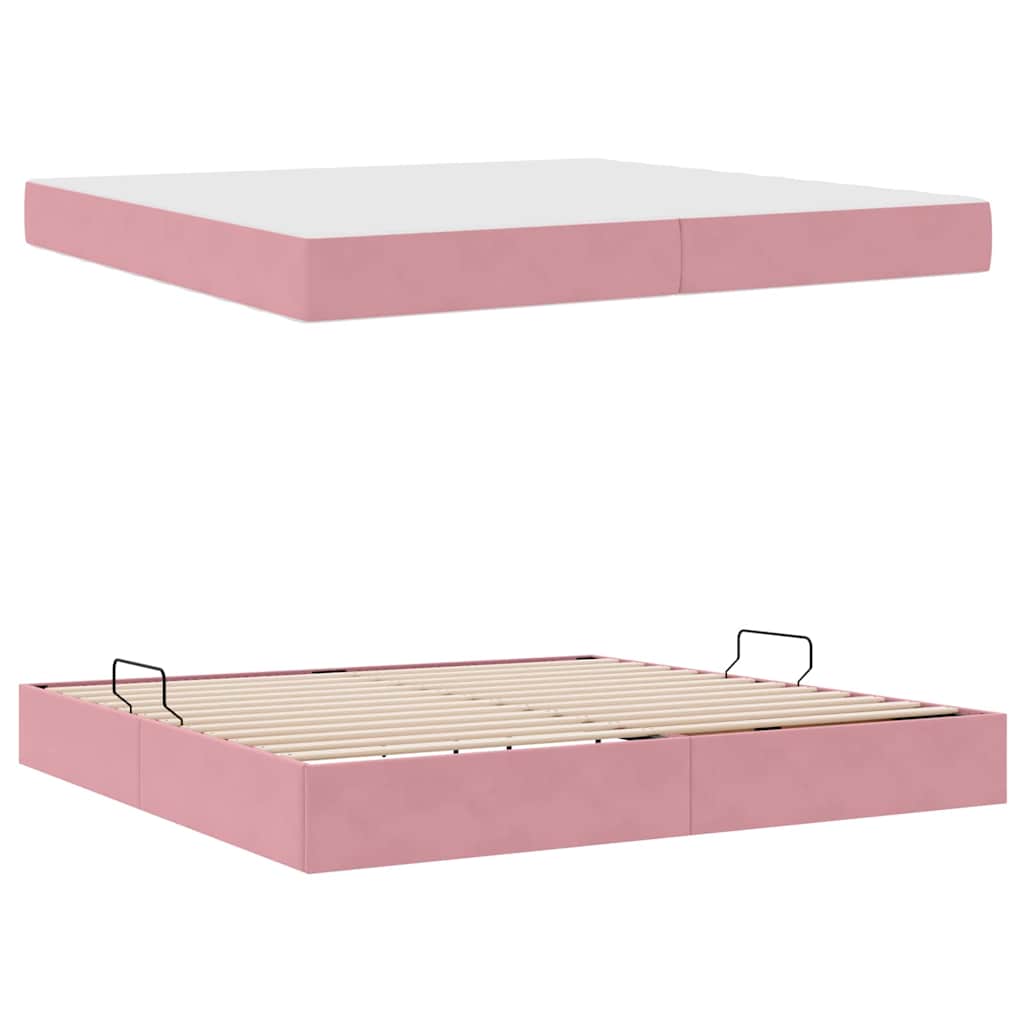 Opbergbed met matras met matras Roze 200 x 200 cm Fluweel