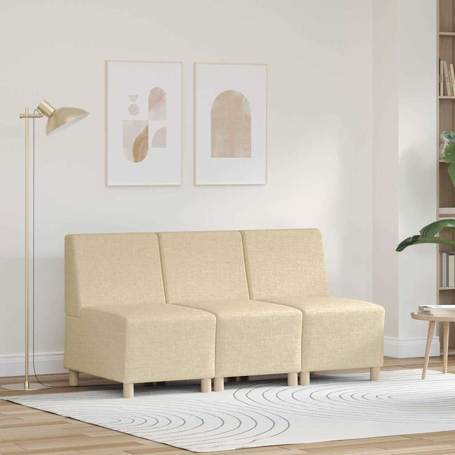 Bankstoel Lichtgrijs 55 cm Stof 3 pcs Crème 55 x 74 x 82 cm