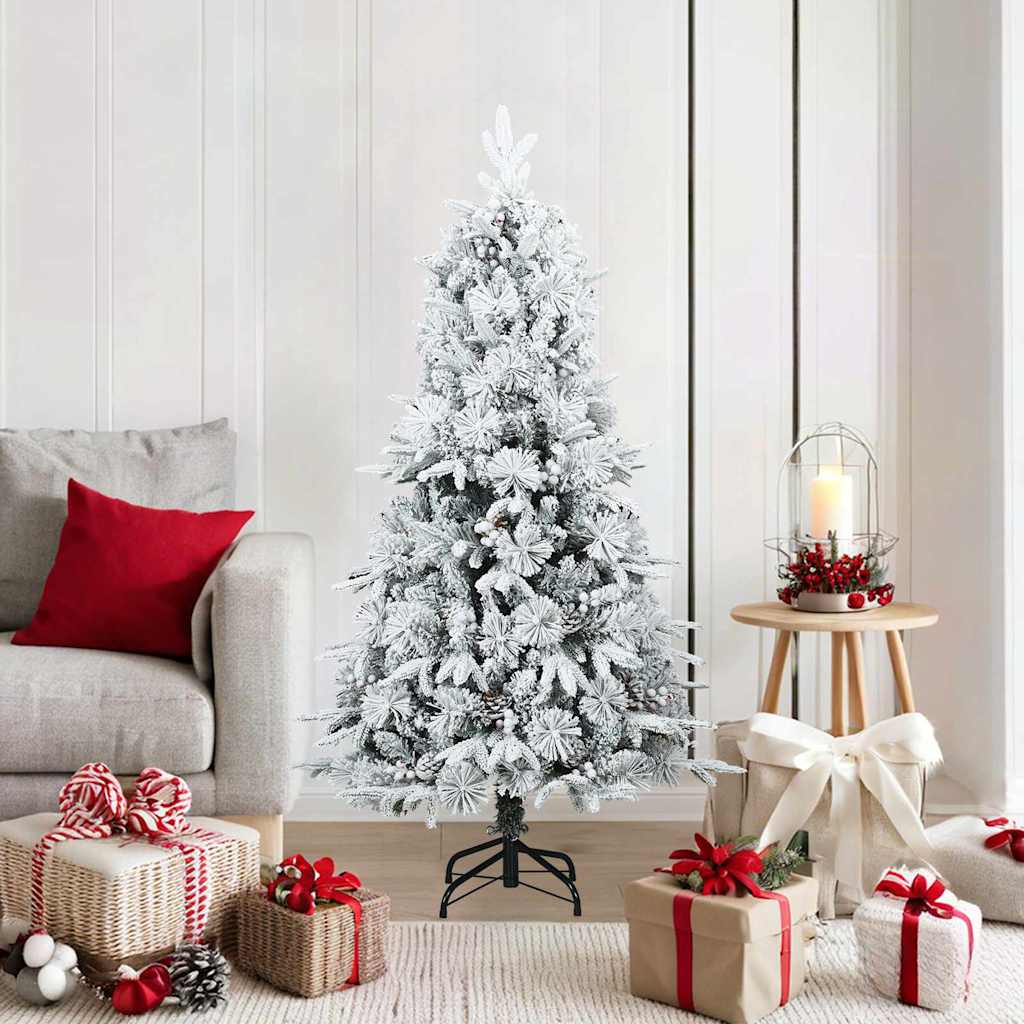 Kunst Kerstboom met Geveerde Takken, Sneeuw Bedekt Wit 150 cm
