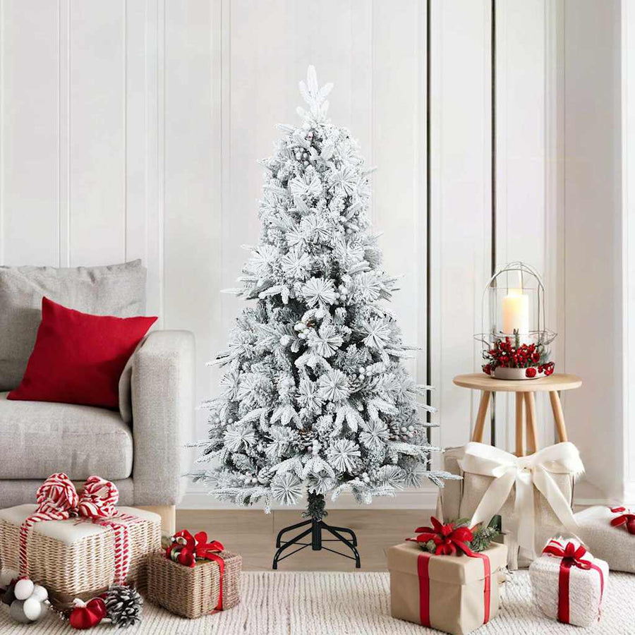Kunst Kerstboom met Geveerde Takken, Sneeuw Bedekt Wit 150 cm