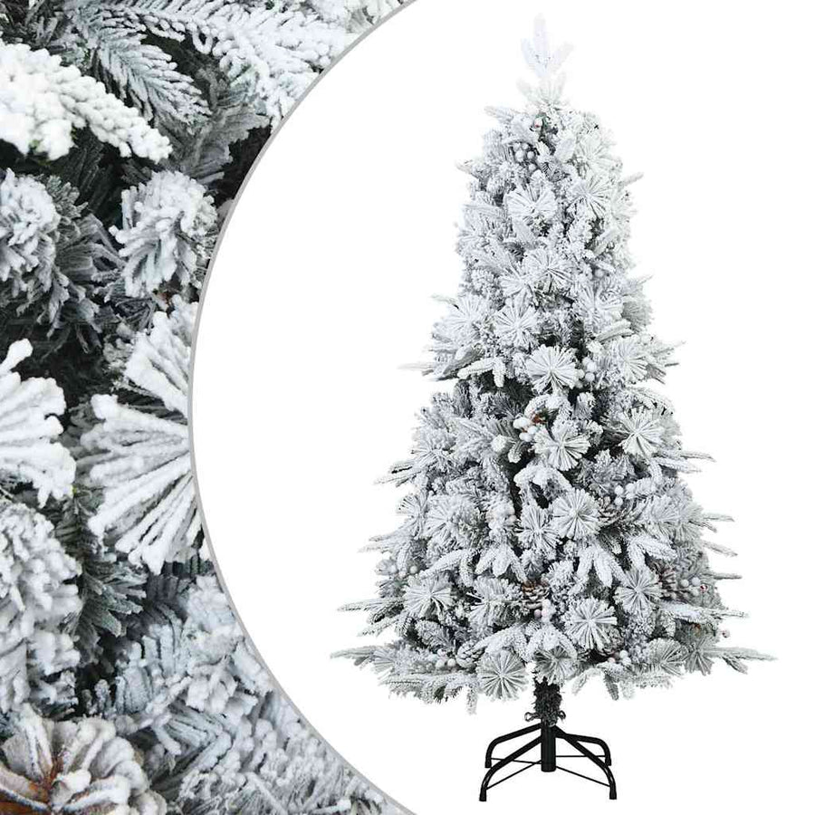 Kunst Kerstboom met Geveerde Takken, Sneeuw Bedekt Wit 150 cm