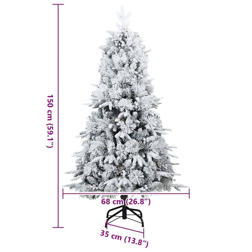 Kunst Kerstboom met Geveerde Takken, Sneeuw Bedekt Wit 150 cm