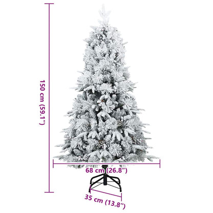 Kunst Kerstboom met Geveerde Takken, Sneeuw Bedekt Wit 150 cm