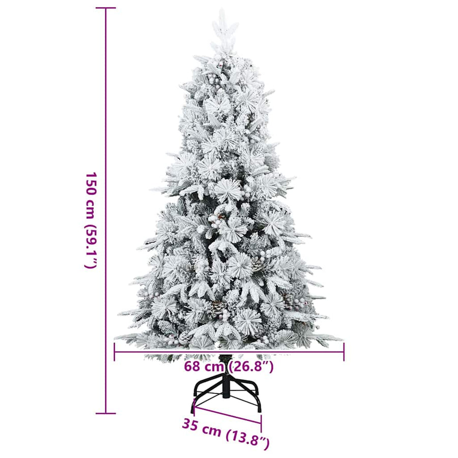 Kunst Kerstboom met Geveerde Takken, Sneeuw Bedekt Wit 150 cm