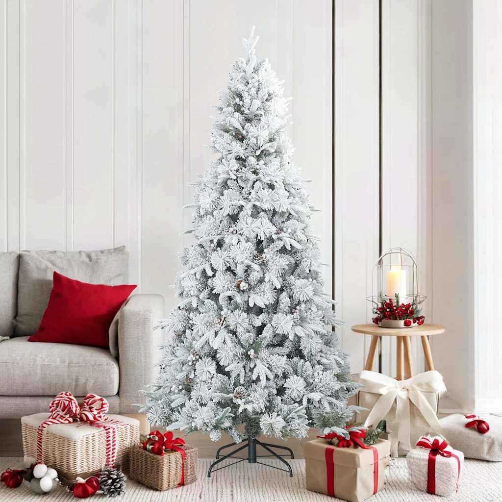Kunst Kerstboom met Geveerde Takken, Sneeuw Bedekt Wit 180 cm