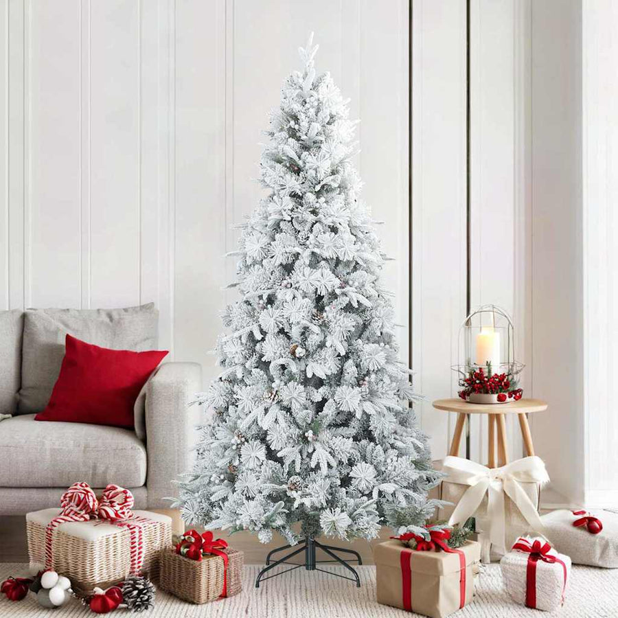 Kunst Kerstboom met Geveerde Takken, Sneeuw Bedekt Wit 180 cm