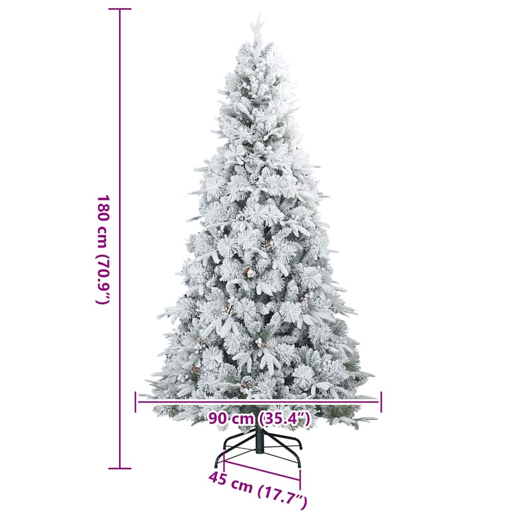 Kunst Kerstboom met Geveerde Takken, Sneeuw Bedekt Wit 180 cm