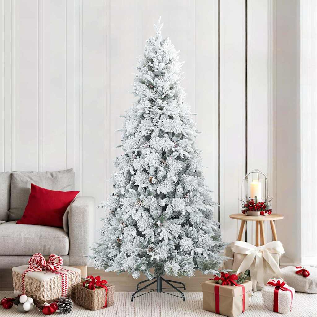 Kunst Kerstboom met Geveerde Takken, Sneeuw Bedekt Wit 210 cm