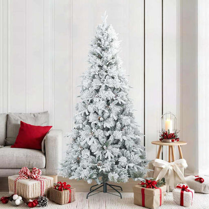Kunst Kerstboom met Geveerde Takken, Sneeuw Bedekt Wit 210 cm
