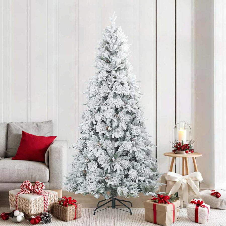 Kunst Kerstboom met Geveerde Takken, Sneeuw Bedekt Wit 210 cm