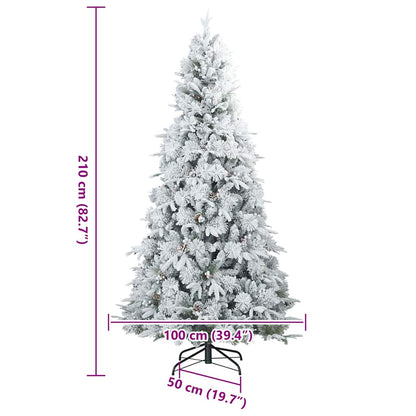 Kunst Kerstboom met Geveerde Takken, Sneeuw Bedekt Wit 210 cm