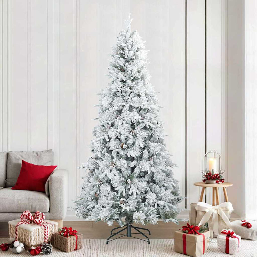Kunst Kerstboom met Geveerde Takken, Sneeuw Bedekt Wit 240 cm
