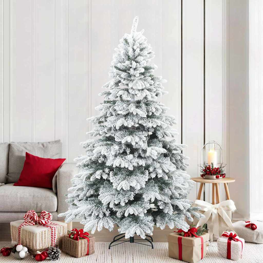 Kunst Kerstboom met Geveerde Takken, Sneeuw Bedekt Wit 210 cm
