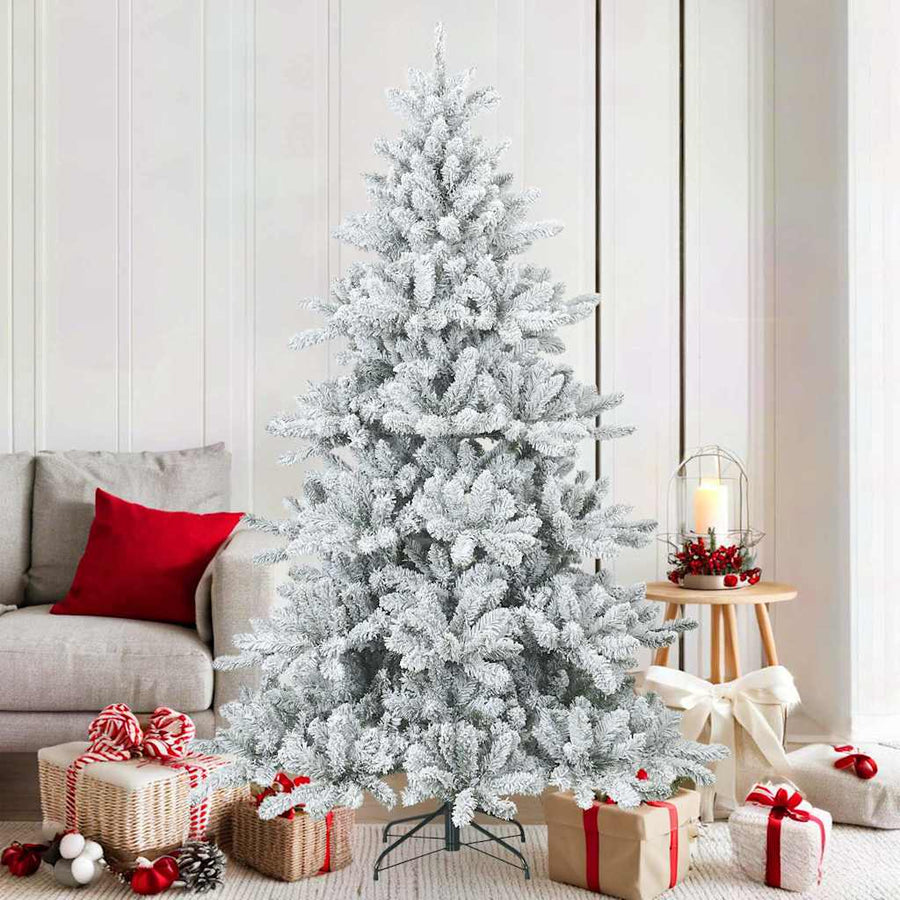 Moderne Kunststof Scharnierende Kerstboom Sneeuw Bedekt Wit