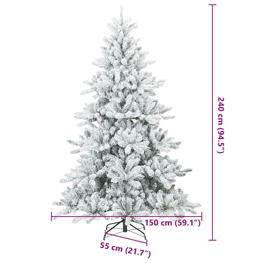 Kunst Kerstboom met Geveerde Takken, Sneeuw Bedekt Wit 240 cm