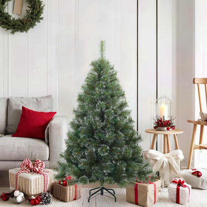 Kunst Kerstboom met Geveerde Takken, Sneeuw Bedekt Groen 120 cm