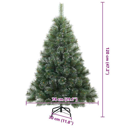 Kunst Kerstboom met Geveerde Takken, Sneeuw Bedekt Groen 120 cm